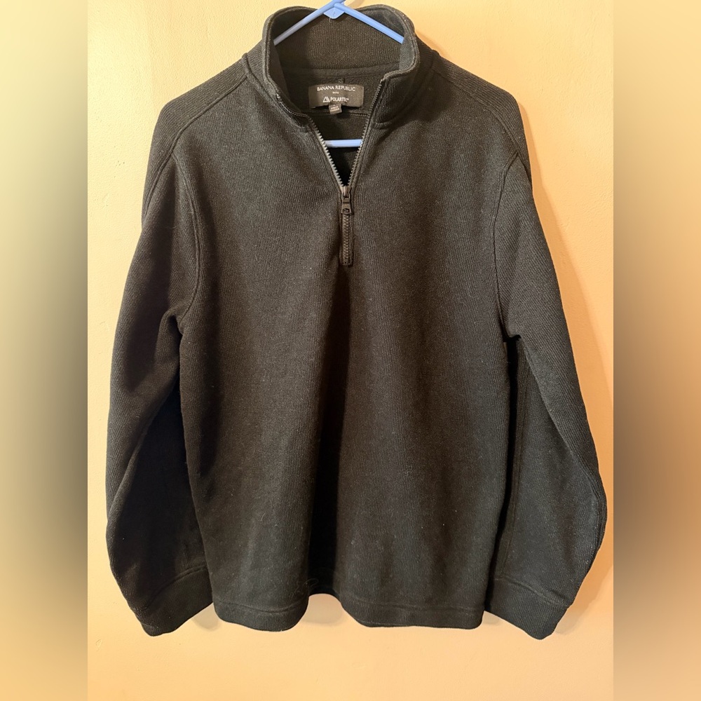 Banana Republic Men's Black Zip-Up Sweater Size Large